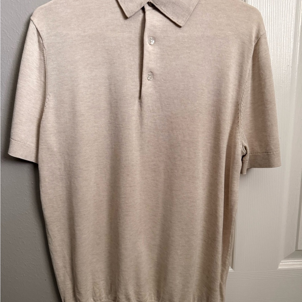 Suitsupply Men's Beige & Navy Polo Shirts Sz. M